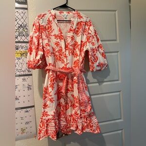 Crown & Ivy Red and White Floral Long Sleeve Dress
